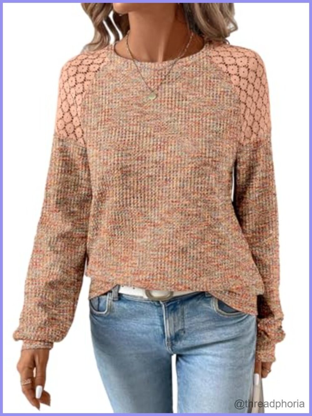 Waffle Knit Lace Cutout Top